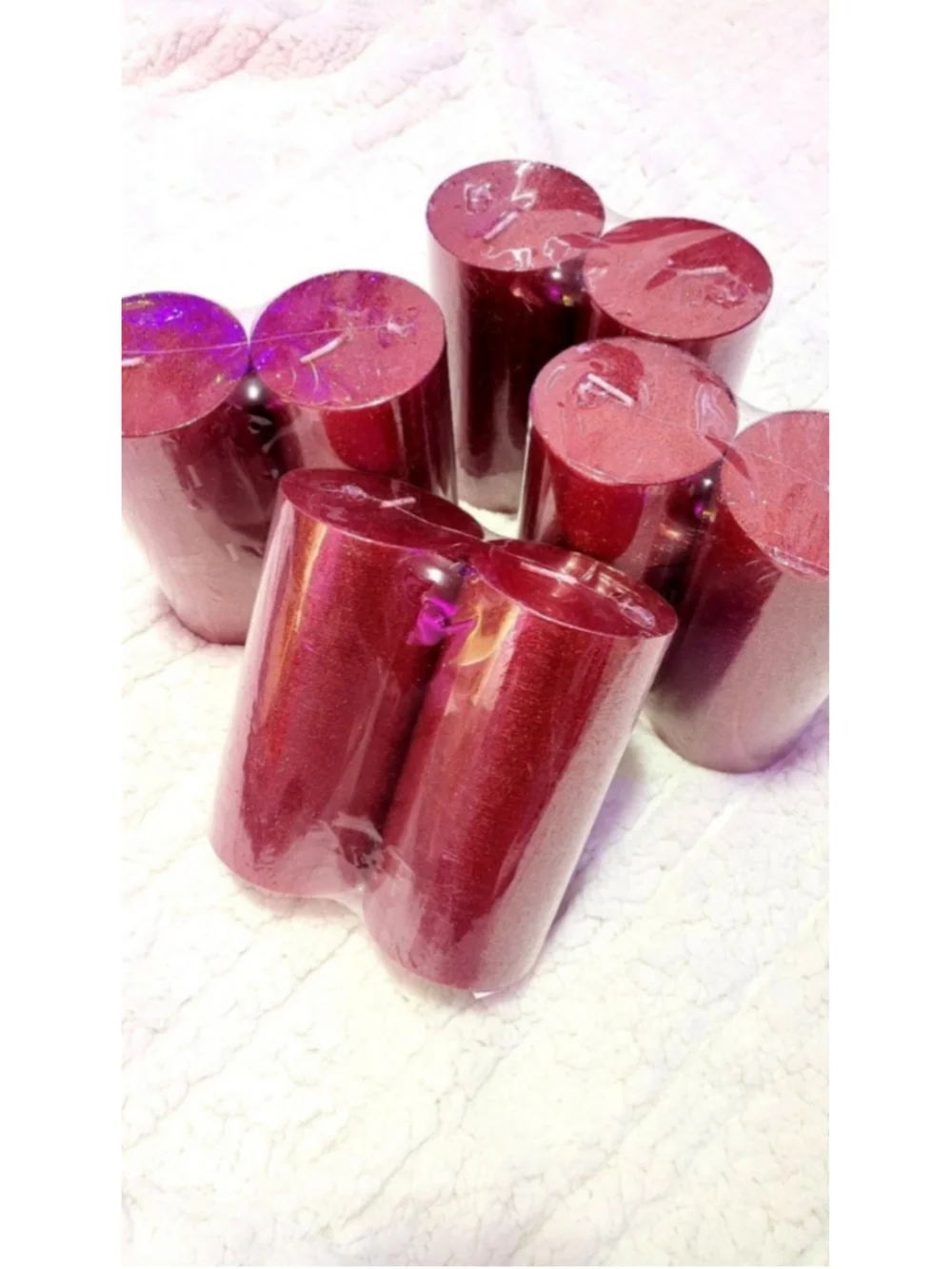 Red Sparkly Glitter Pillar Column Candles